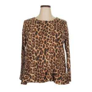 🌺 Love...Ady Leopard Print Long Sleeve Scoop Neck Peplum Thermal Top NWT Size 2X